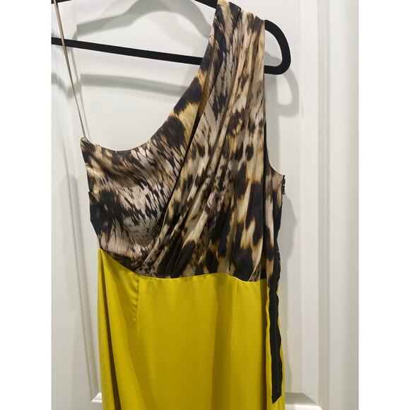 Yigal Azrouël One Shoulder Animal Print Color Block 100% Silk Dress Sz 8 - Picture 7 of 8